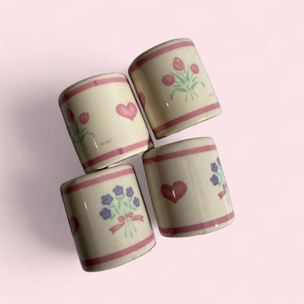 VINTAGE NEW Set of 4 pink white tulip candle holders whimsy cottagecore coquette